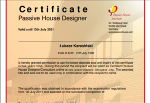 Firma Passiva, Certyfikat - PASSIVE HOUSE DESIGNER
